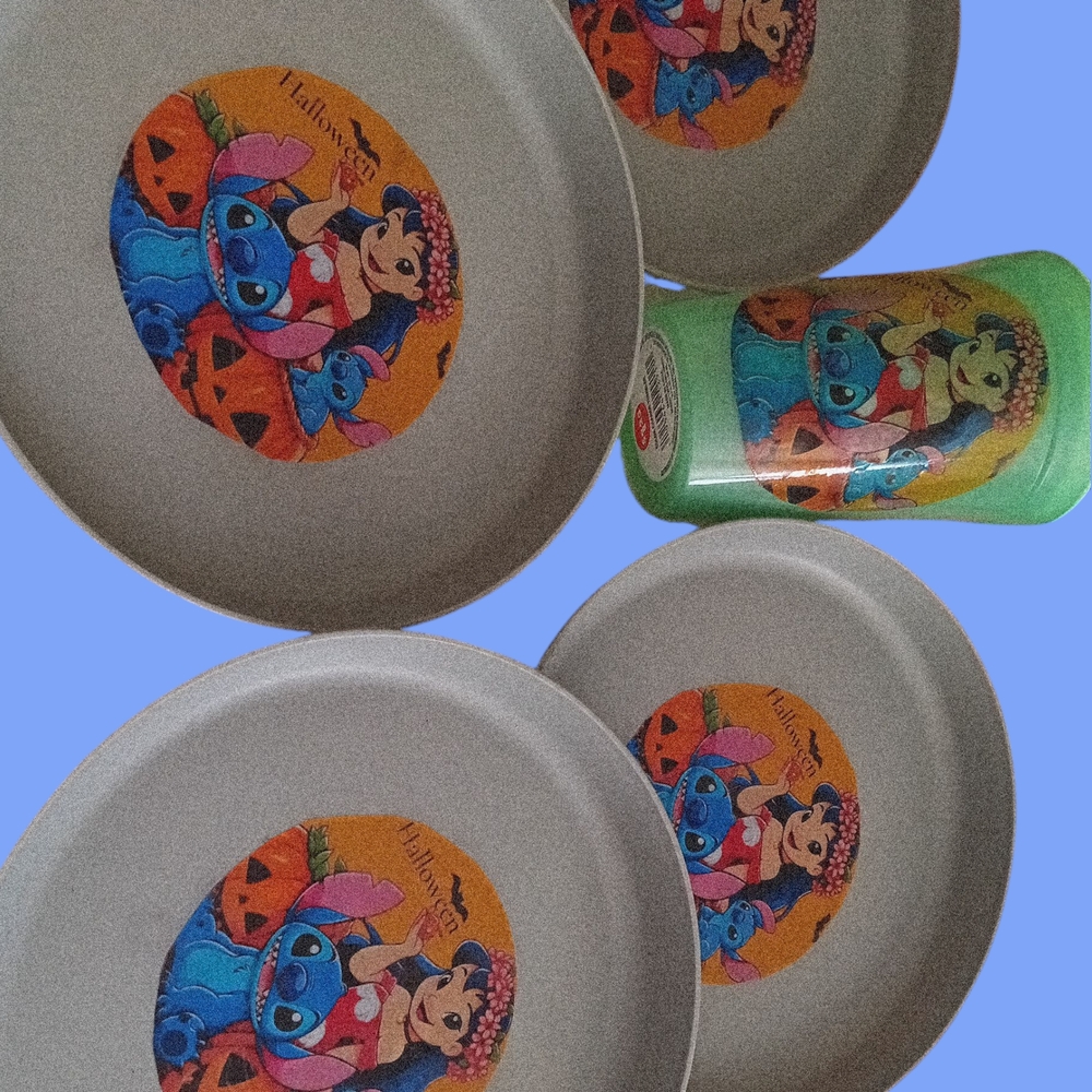 Disney Lilo & Stitch Halloween Plate and Cup Set - Gray and Green